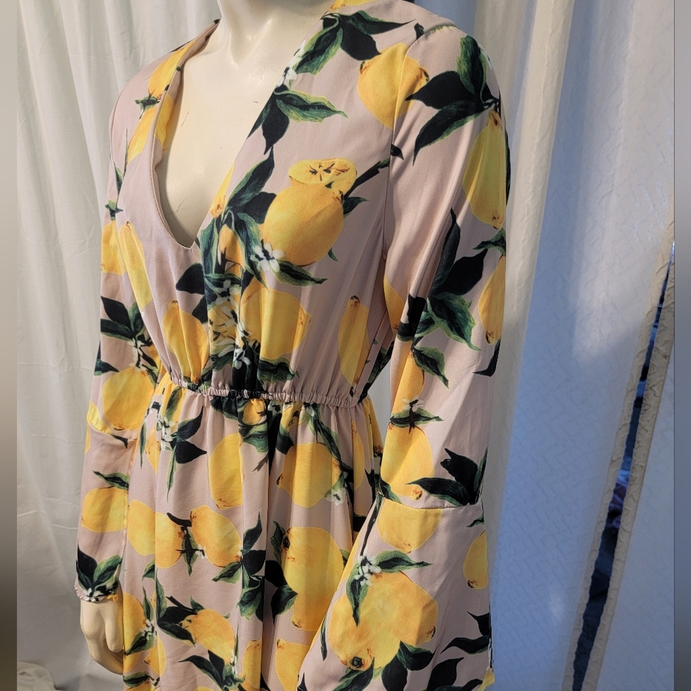 Coquette Girl Lemon Print Belle Sleeve Maxi Dress Whimsical - Picture 13 of 14